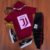 ست تیشرت کلاه دار و شلوار Juventus مدل Vargas (زرشکی)