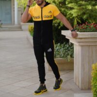 ست تیشرت وشلوار زیپ دار Adidas مدل Kaliz (زرد)