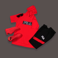 ست تیشرت شلوار کلاه دار Fila مدل chikom (قرمز)