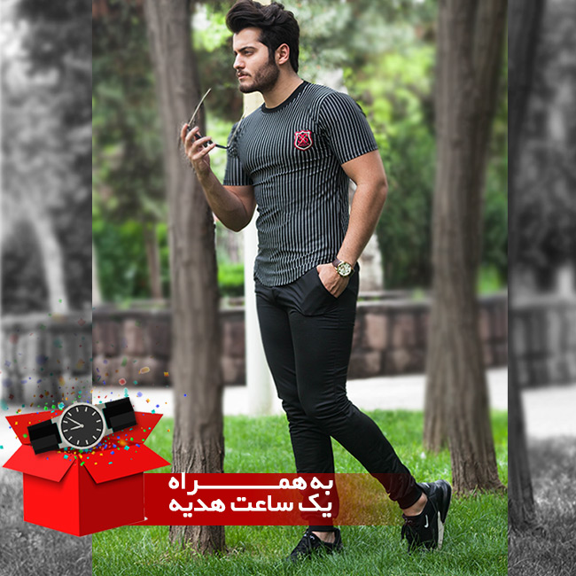 ست تیشرت و شلوار مدل Elija(مشکی)+ساعت هدیه