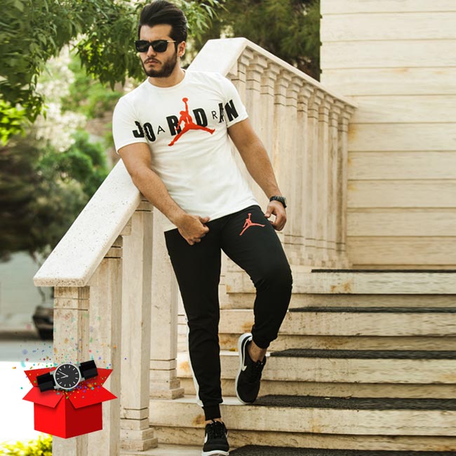 ست تیشرت و شلوار Jordan مدل Dian (سفید)+ساعت هدیه