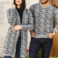 ست بافت زنانه و مردانه مدل Peg (طوسی)