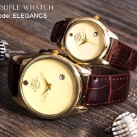 ست ساعت مچی مردانه و زنانه ELEGANCS بند قهوه ای -
