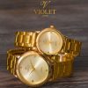 ست ساعت مچی مردانه و زنانه Violet مدل Lara (بند فلزی طلایی)