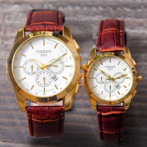 ست ساعت مچی Tissot مدل Satin(بند قهوه ای)