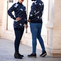 ست بافت زنانه و مردانه مدل Felin (سورمه ای)