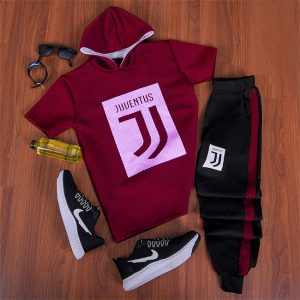 ست تیشرت کلاه دار و شلوار Juventus مدل Vargas (زرشکی)