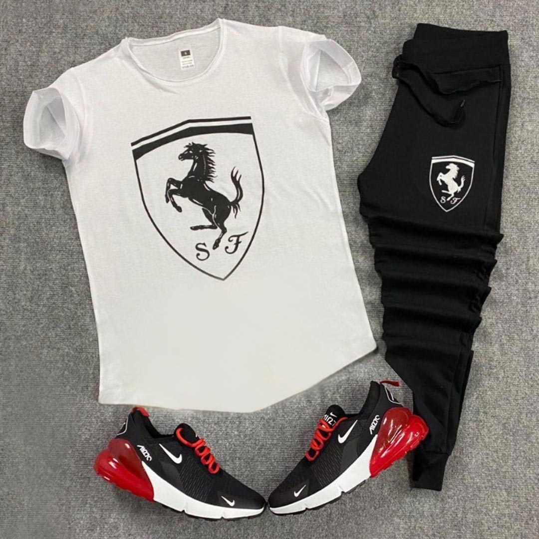 ست تیشرت و شلوار مردانه مدل Ferrari سفید - Image 3