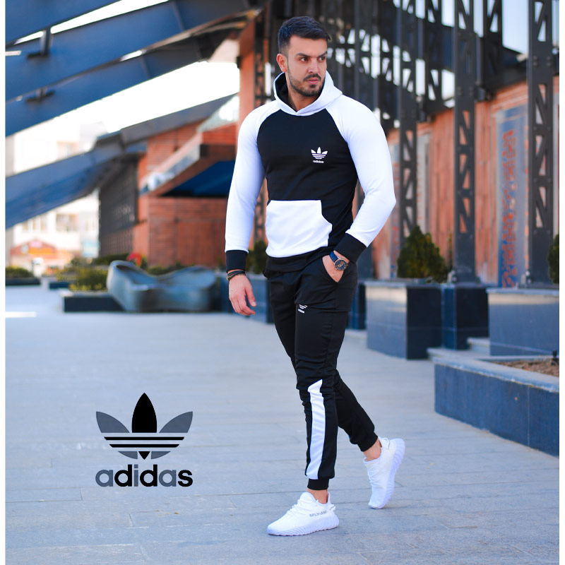 سویشرت وشلوار adidas مدل glass (مشکی سفید) - Image 2