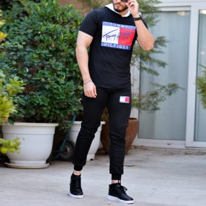 ست تیشرت و شلوار کلاهدار tommy مدلHilfiger (مشکی)