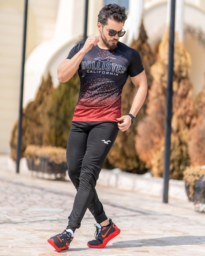 ست تیشرت و شلوار مردانه مدل Hollister (قرمز) - Image 6