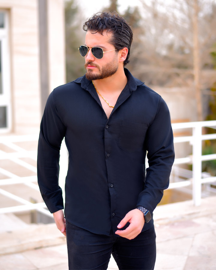 پیراهن مردانه مشکی ساده کد 6275 - Image 3