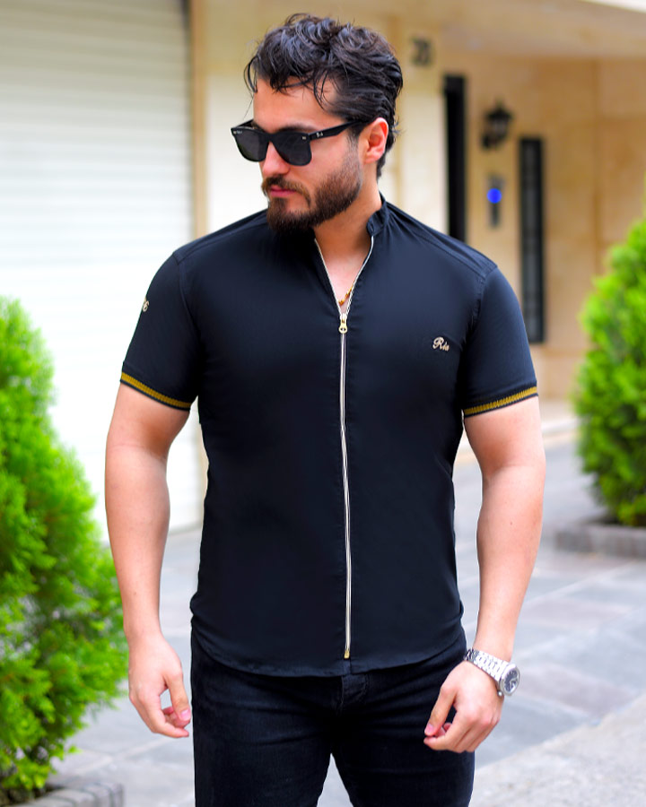 پیراهن نیم آستین مردانه مدل soprx(مشکی) کد 6307 - Image 3