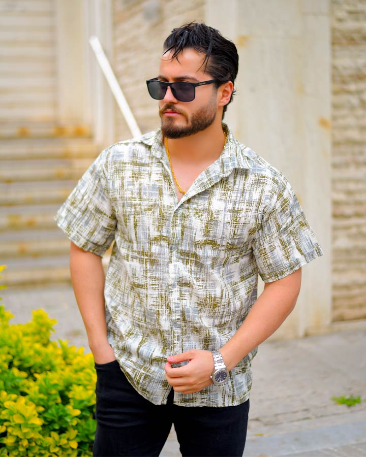 پیراهن نیم استین مردانه مدل Vojak (سفید قهوای) کد 6315 - Image 3