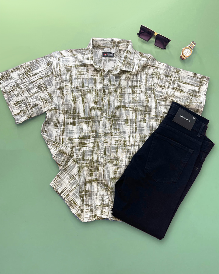 پیراهن نیم استین مردانه مدل Vojak (سفید قهوای) کد 6315 - Image 4