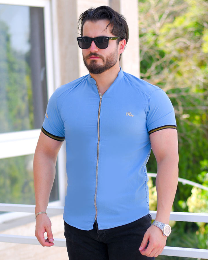 پیراهن نیم استین مردانه مدل Soprx( ابی) کد6324 - Image 5