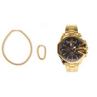 ست ساعت مچی مردانه طلایی صفحه مشکی مدل U700 + دستبند و گردنبند کارتیه رنگ طلایی ویژه