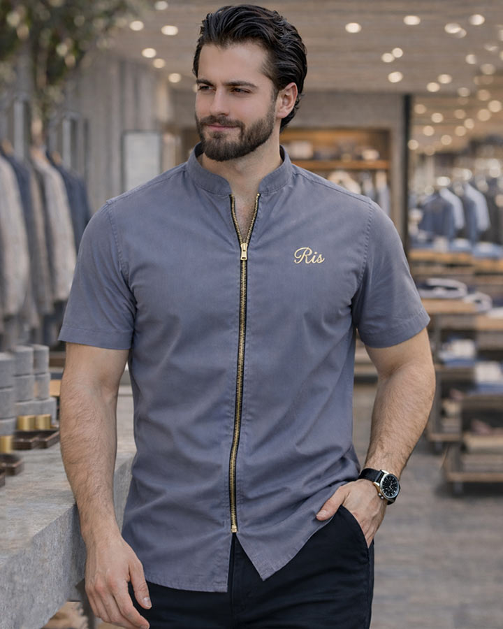 پیراهن نیم آستین مردانه مدل soprx(طوسی) کد6479 - Image 3