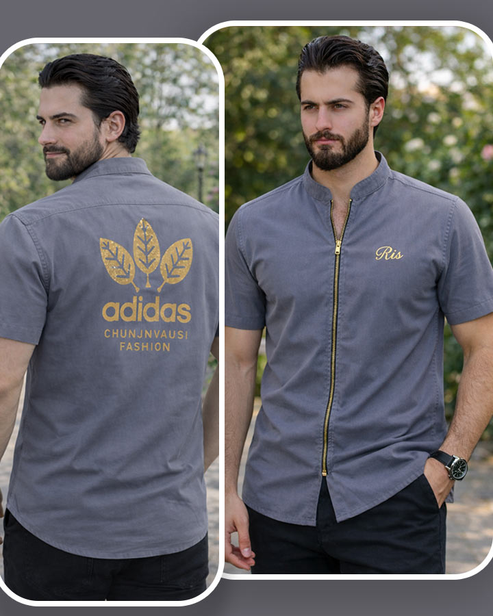 پیراهن نیم آستین مردانه مدل soprx(طوسی) کد6479 - Image 5