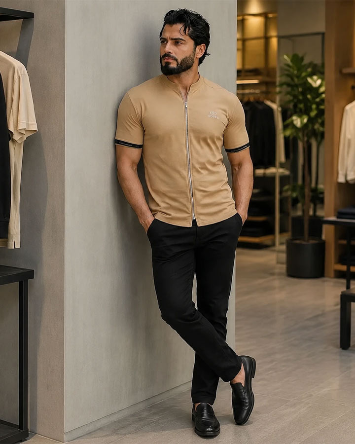 پیراهن نیم آستین مردانه مدل soprx (لیمویی) کد6520 - Image 4