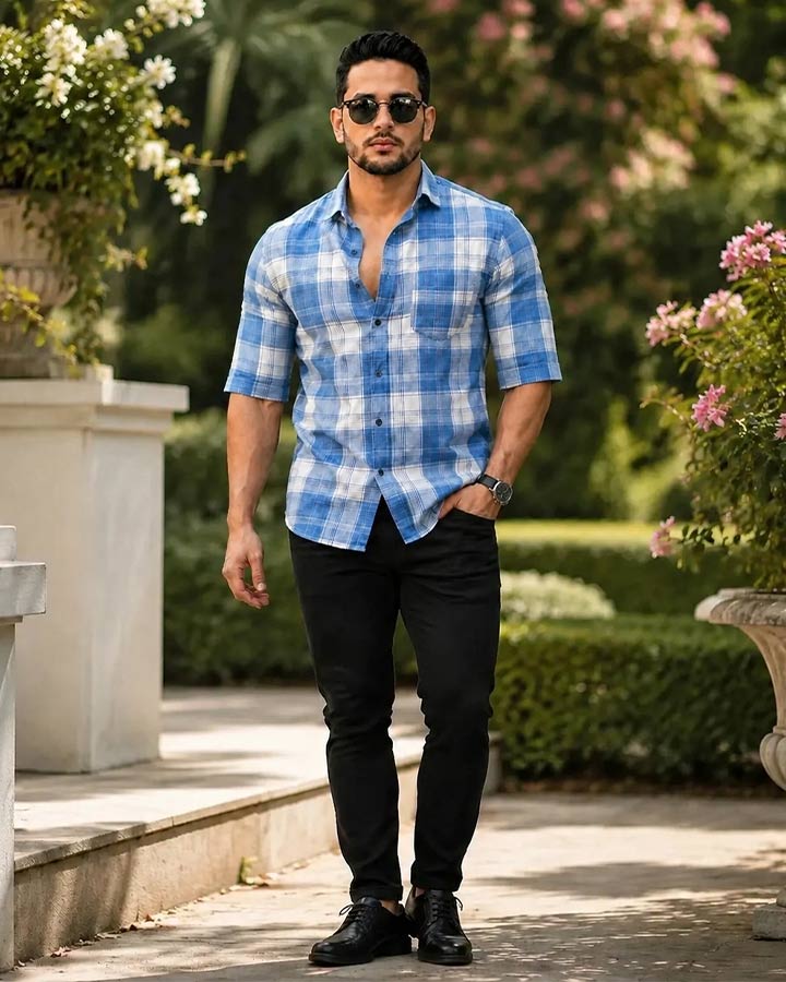 پیراهن نیم آستین Alvin(آبی) کد 6527 - Image 3
