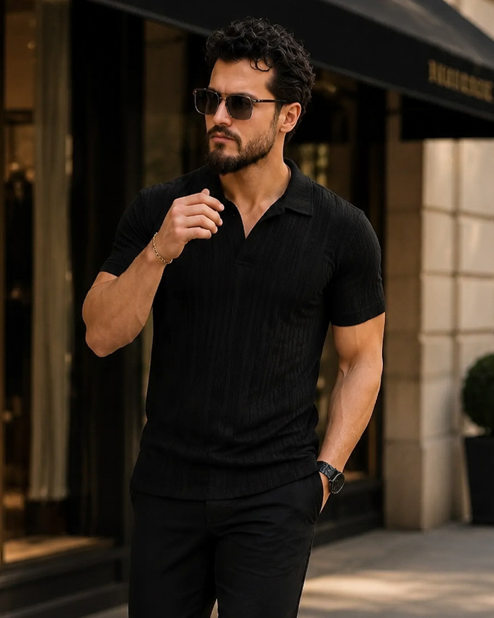 پیراهن مردانه مدل ramy (مشکی)کد6532 - Image 4