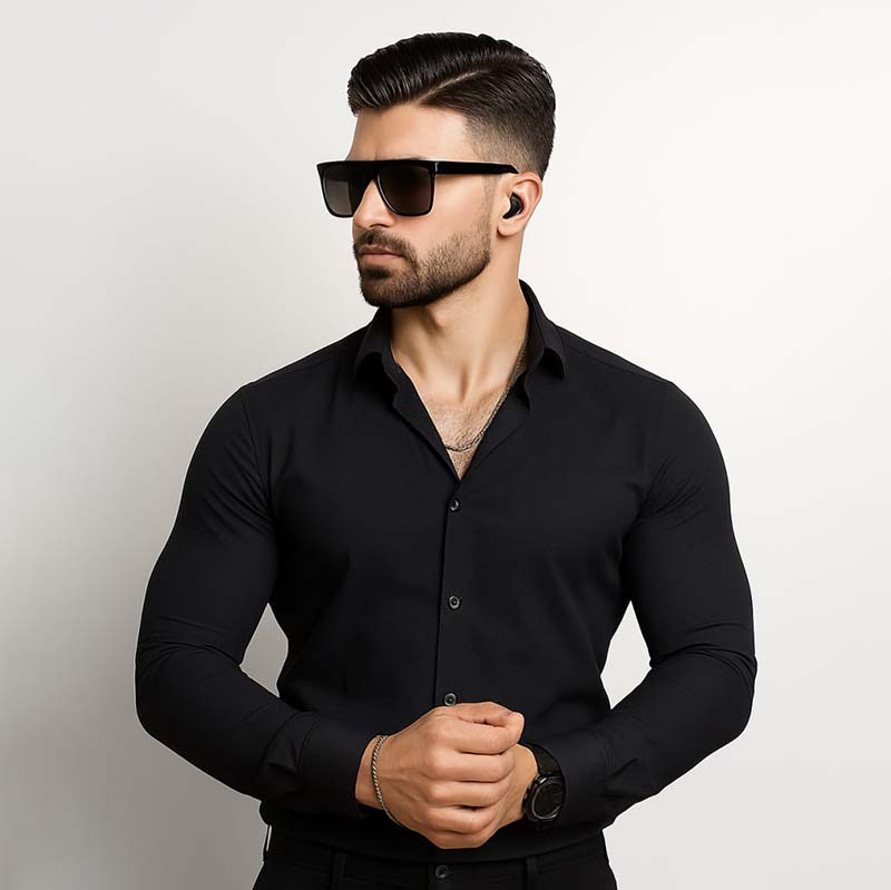پیراهن مردانه مشکی مدل VQ - Image 3