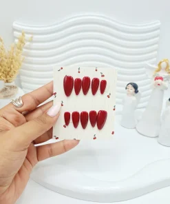 ناخن مصنوعی دست ساز با مواد کاشت  مدل چری بادمی زرشکی ( ب همراه پک اختصادی)