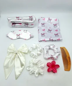 🌸✨️ست ساتن ال اکیس درجه ۱ خارجی مراقبت پوست و مو لوکس کیفیت دوخت بی نظیر 9 تیکه ( طرح خرگوش)🐇🥹