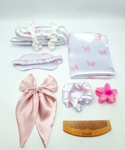 🌸✨️ست ساتن ال اکیس درجه ۱ خارجی مراقبت پوست و مو لوکس کیفیت دوخت بی نظیر 9 تیکه ( طرح پروانه)🐼🥹