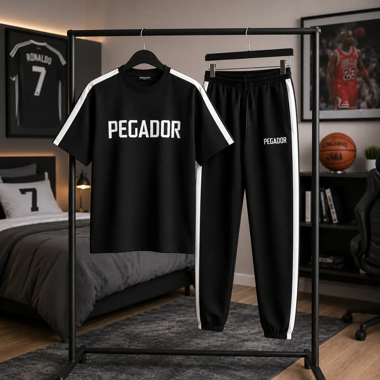 ست تیشرت و شلوار مردانه بنگال کش مدل Pegador-مشکی - Image 9