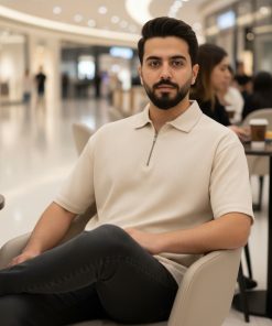 تیشرت مردانه یقه زیپ دار کرم مدل Arban