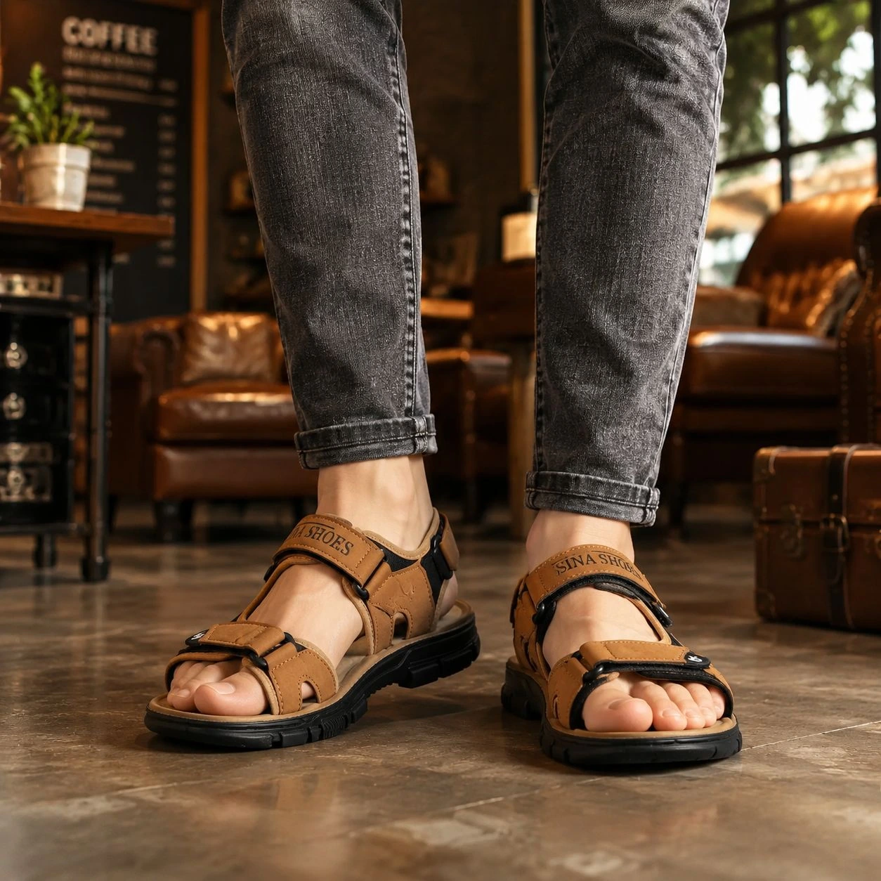 کفش صندل مردانه تابستانی مدل Sina Shoes -عسلی - Image 5