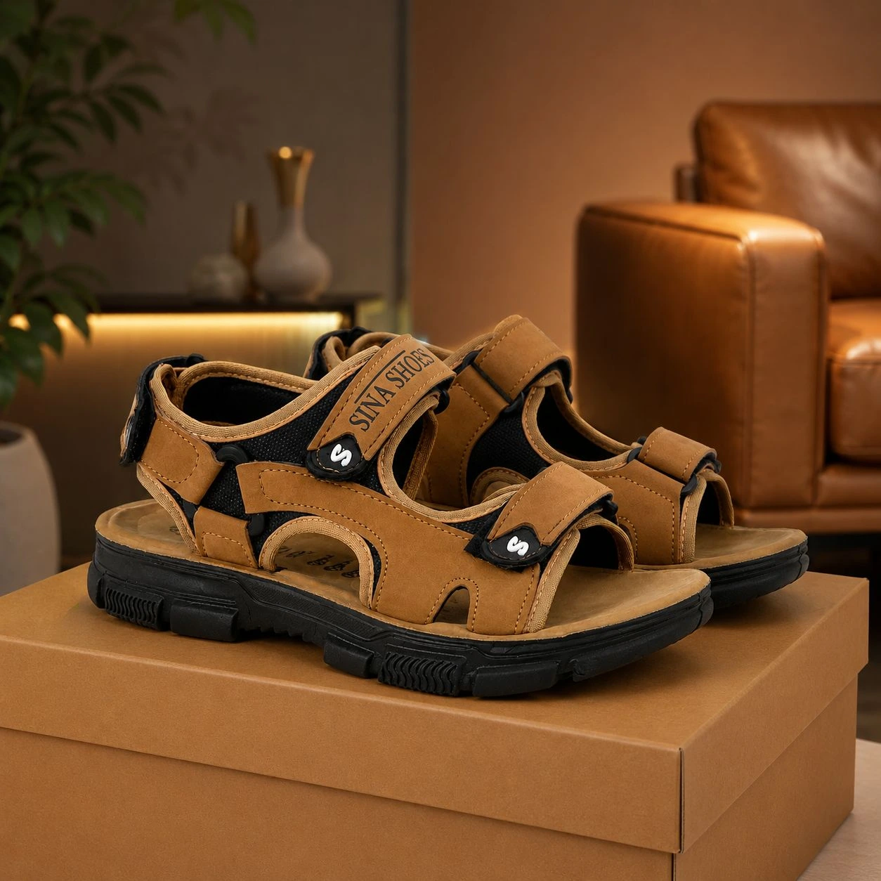 کفش صندل مردانه تابستانی مدل Sina Shoes -عسلی - Image 3