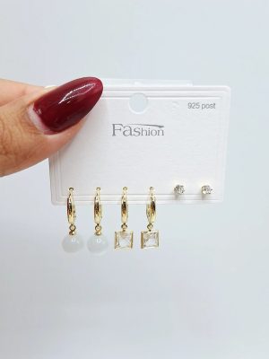 پک گوشواره 3 تایی طرح مکعب رنگ طلایی