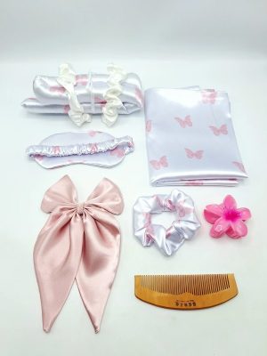 🌸✨️ست ساتن ال اکیس درجه ۱ خارجی مراقبت پوست و مو لوکس کیفیت دوخت بی نظیر 9 تیکه ( طرح پروانه)🐼🥹