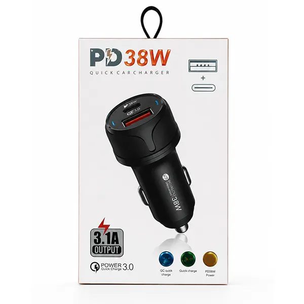 شارژر فندکی 2 پورت فست شارژ 38 وات مدل PD38