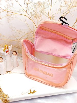 کیف آرایشی واشبگ بیضی صورتی سایز بزرگ WASHBAG