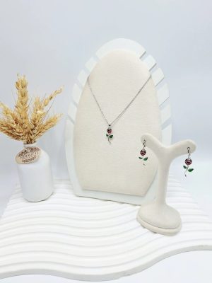 نیم ست گل رز نقره ای استیل