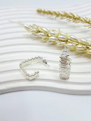 گوشواره مجلسی طرح شاخه نقره ای استیل