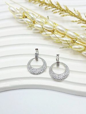 گوشواره آویز نیم دایره ماه جواهری استیل