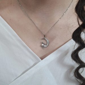 گردنبند طرح ماه و گربه رنگ صورتی