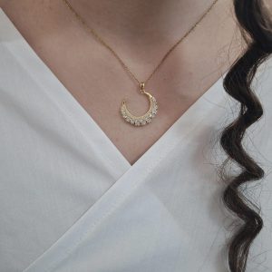 گردنبند ماه نگین دار رنگ طلایی