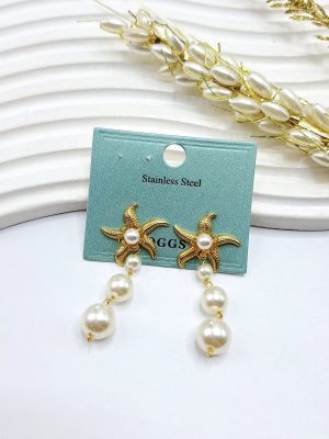 گوشواره مرواریدی طرح ستاره دریایی
