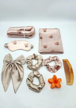 🌸✨️ست ساتن ال اکیس درجه ۱ خارجی مراقبت پوست و مو لوکس کیفیت دوخت بی نظیر 9 تیکه ( طرح خرسی)🐾🐻