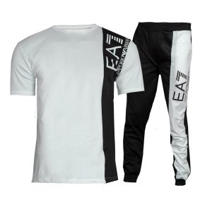 ست تیشرت شلوار EA7 سفید مشکی مدلWE82