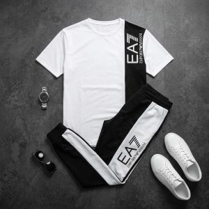 ست تیشرت شلوار EA7 سفید مشکی مدلWE82