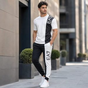 ست سه تیکه مردانه EA7 سفید مشکی مدلWE82