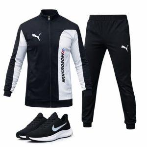 ست سوییشرت شلوار مردانه مشکی مدل MotorSport کفش ورزشی مردانه Nike مدل Tigo زیره سفید