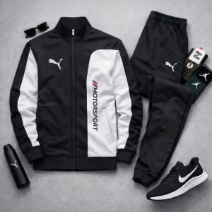 ست سوییشرت شلوار مردانه مشکی مدل MotorSport کفش ورزشی مردانه Nike مدل Tigo زیره سفید
